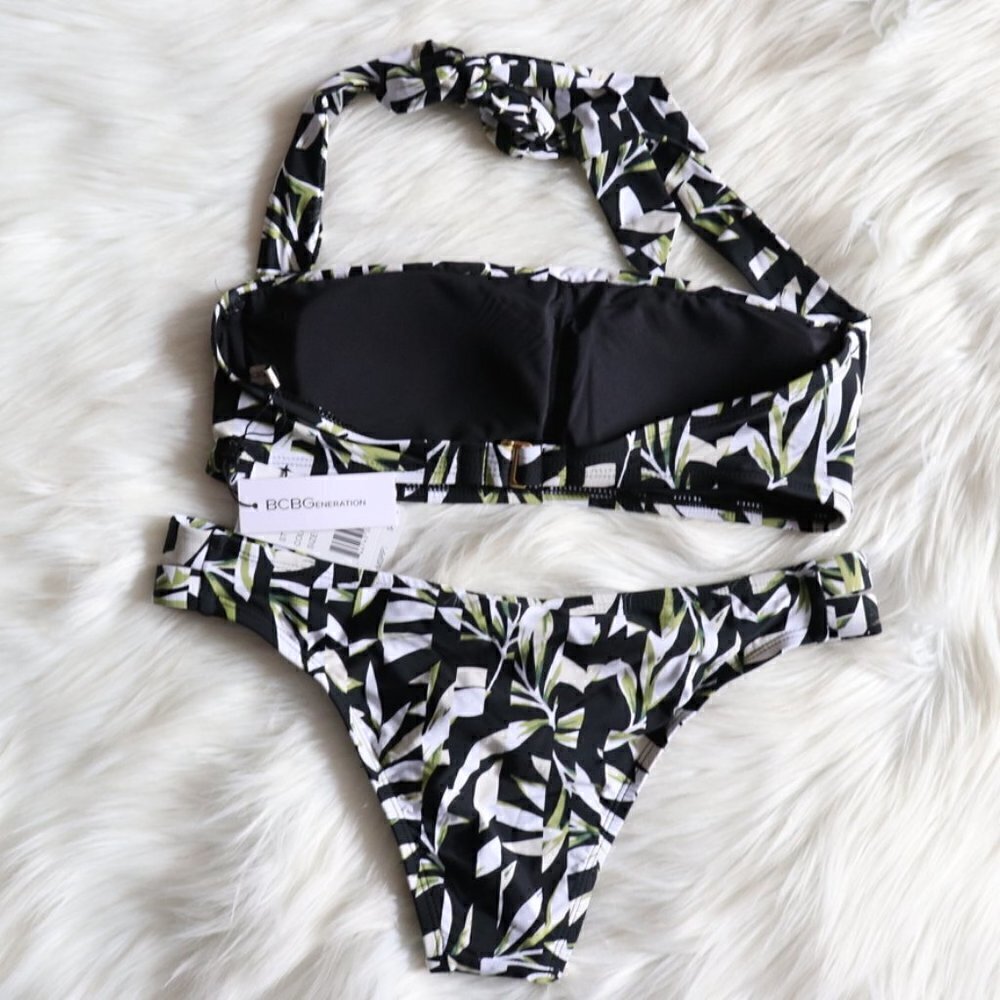 NEW BCBGeneration Black White Tropical Print Bikini Bathing Suit Set Size Small - Picture 4 of 7